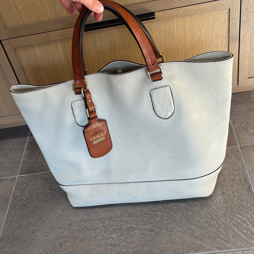 Gucci Cream and Tan Leather Tote